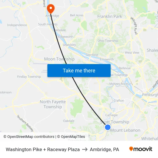Washington Pike + Raceway Plaza to Ambridge, PA map