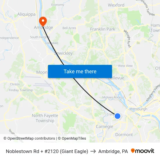 Noblestown Rd + #2120 (Giant Eagle) to Ambridge, PA map