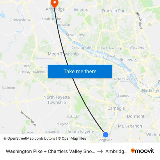 Washington Pike + Chartiers Valley Shopping Center to Ambridge, PA map