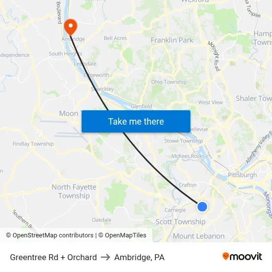 Greentree Rd + Orchard to Ambridge, PA map