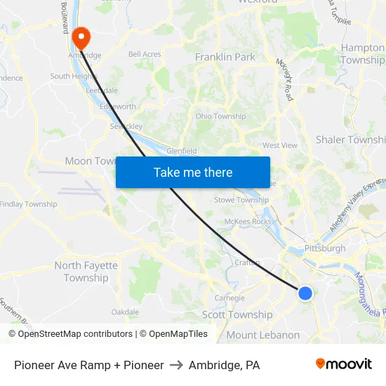 Pioneer Ave Ramp + Pioneer to Ambridge, PA map