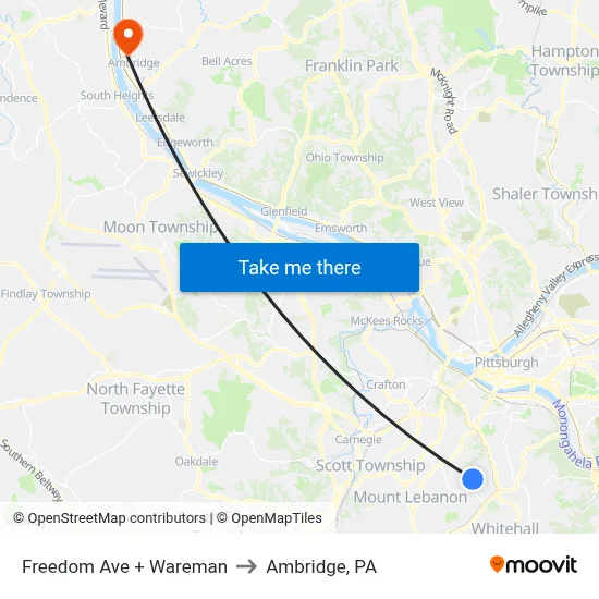 Freedom Ave + Wareman to Ambridge, PA map