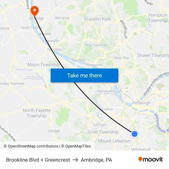 Brookline Blvd + Greencrest to Ambridge, PA map