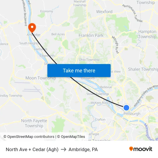 North Ave + Cedar (Agh) to Ambridge, PA map