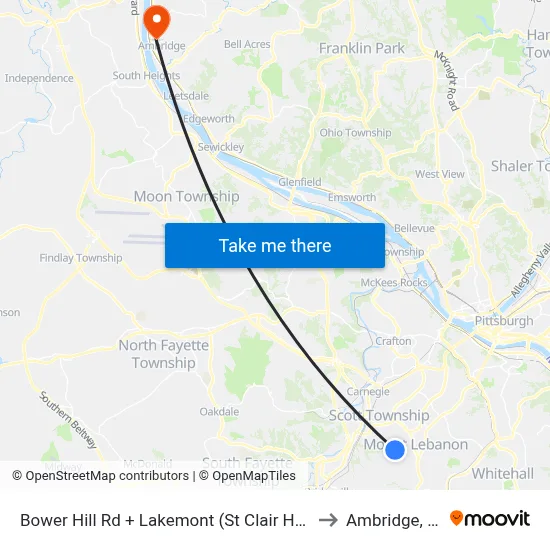 Bower Hill Rd + Lakemont (St Clair Hosp) to Ambridge, PA map