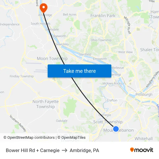 Bower Hill Rd + Carnegie to Ambridge, PA map