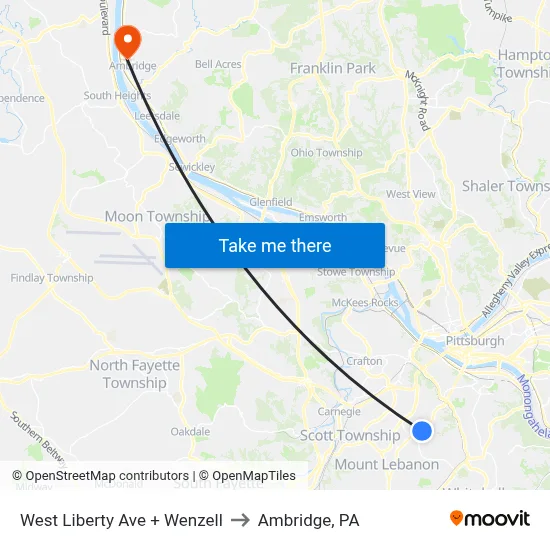 West Liberty Ave + Wenzell to Ambridge, PA map