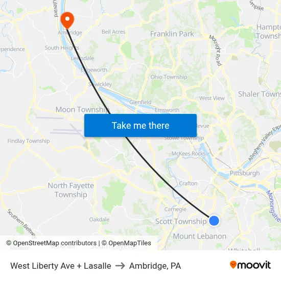 West Liberty Ave + Lasalle to Ambridge, PA map