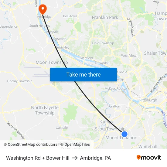 Washington Rd + Bower Hill to Ambridge, PA map