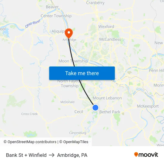 Bank St + Winfield to Ambridge, PA map
