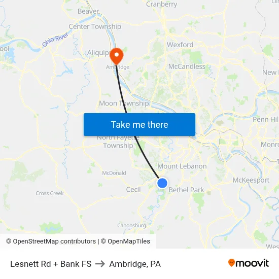Lesnett Rd + Bank FS to Ambridge, PA map