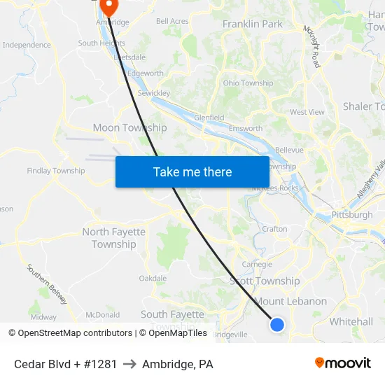 Cedar Blvd + #1281 to Ambridge, PA map