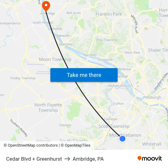 Cedar Blvd + Greenhurst to Ambridge, PA map
