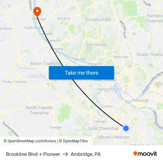 Brookline Blvd + Pioneer to Ambridge, PA map