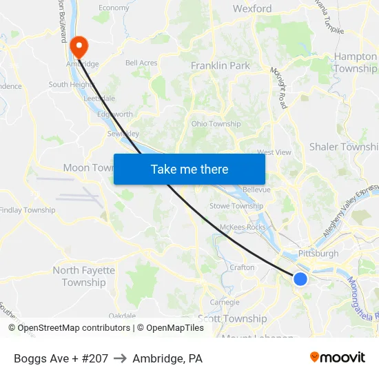 Boggs Ave + #207 to Ambridge, PA map