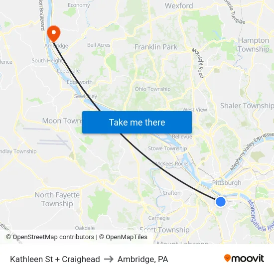 Kathleen St + Craighead to Ambridge, PA map