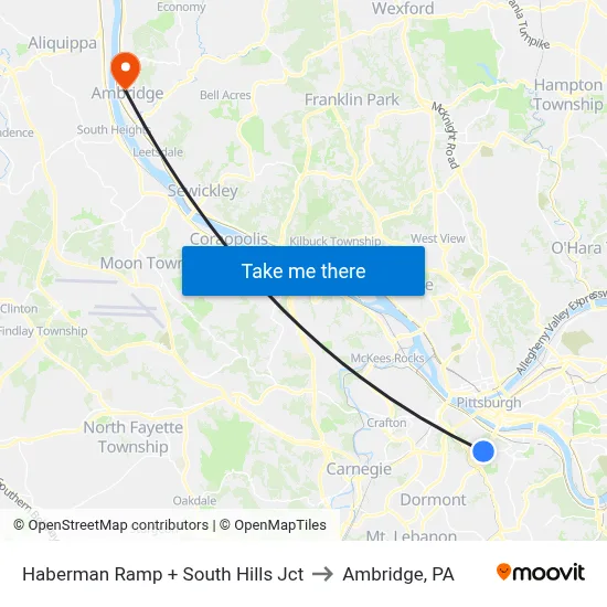 Haberman Ramp + South Hills Jct to Ambridge, PA map