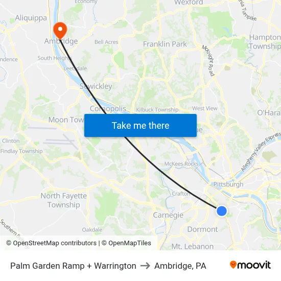 Palm Garden Ramp + Warrington to Ambridge, PA map