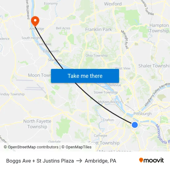 Boggs Ave + St Justins Plaza to Ambridge, PA map