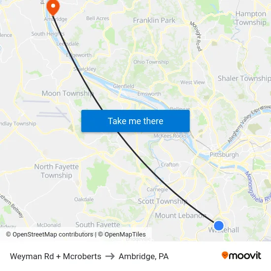 Weyman Rd + Mcroberts to Ambridge, PA map