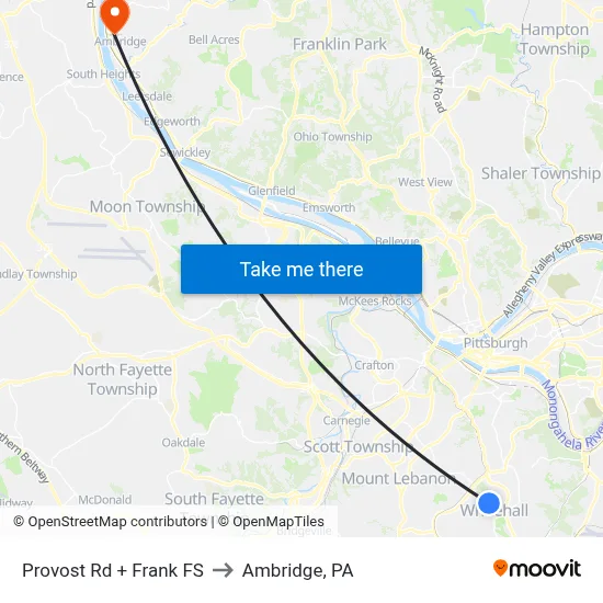 Provost Rd + Frank FS to Ambridge, PA map