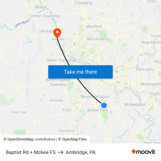Baptist Rd + Mckee FS to Ambridge, PA map