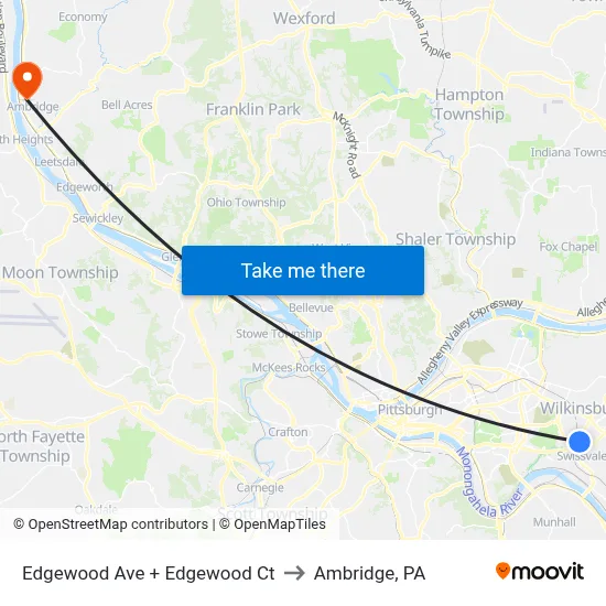 Edgewood Ave + Edgewood Ct to Ambridge, PA map