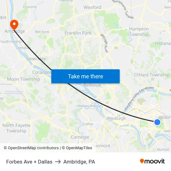 Forbes Ave + Dallas to Ambridge, PA map