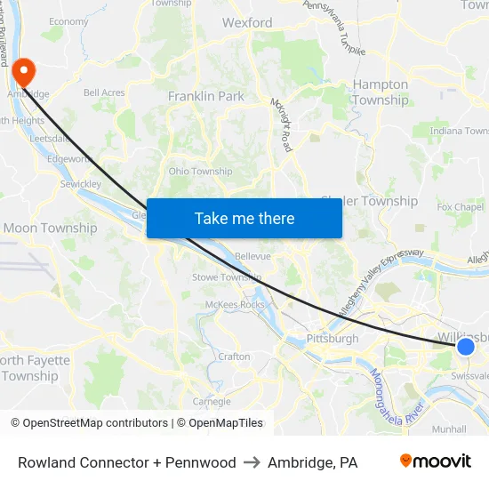 Rowland Connector + Pennwood to Ambridge, PA map