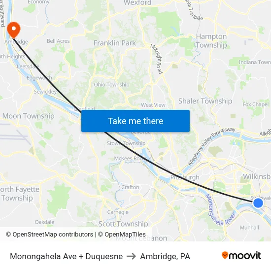 Monongahela Ave + Duquesne to Ambridge, PA map