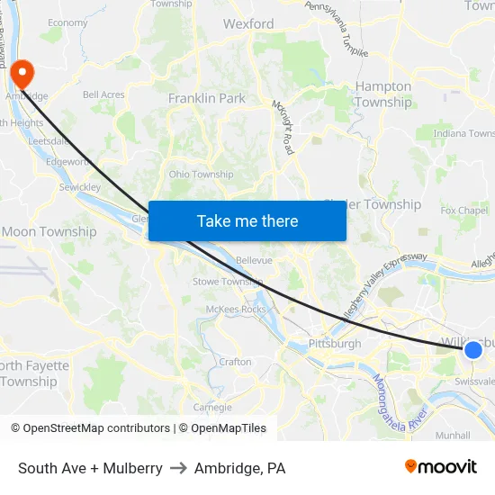 South Ave + Mulberry to Ambridge, PA map