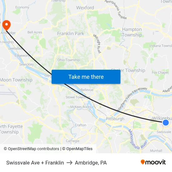 Swissvale Ave + Franklin to Ambridge, PA map
