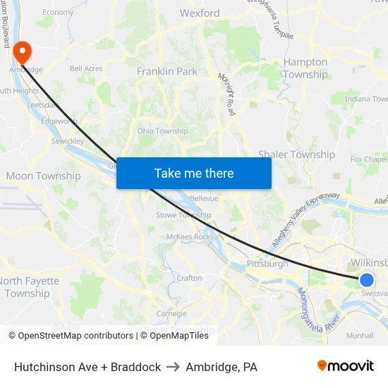 Hutchinson Ave + Braddock to Ambridge, PA map