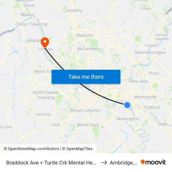 Braddock Ave + Turtle Crk Mental Health Ctr to Ambridge, PA map