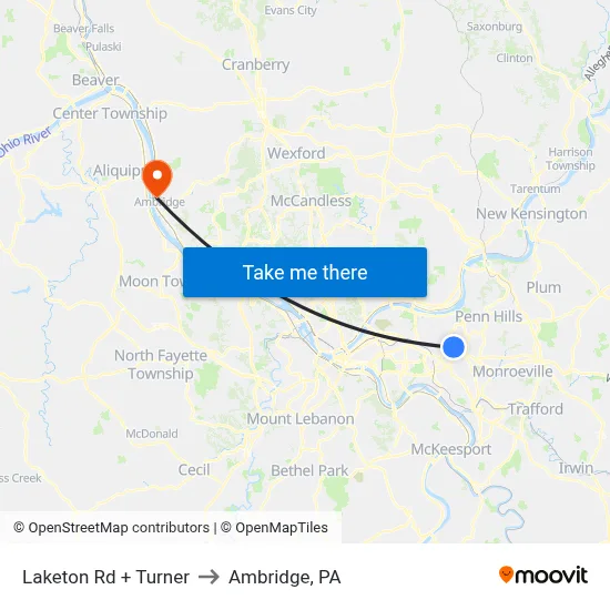 Laketon Rd + Turner to Ambridge, PA map