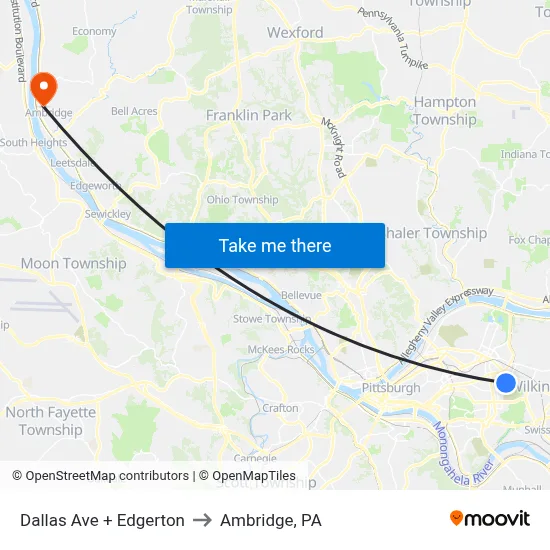 Dallas Ave + Edgerton to Ambridge, PA map