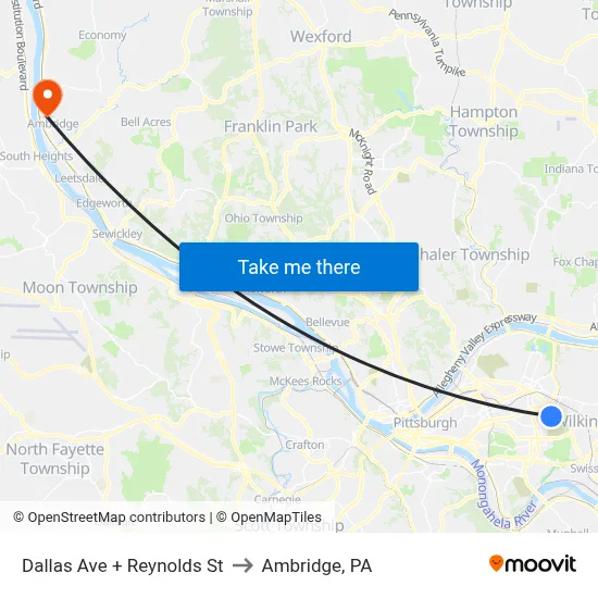 Dallas Ave + Reynolds St to Ambridge, PA map