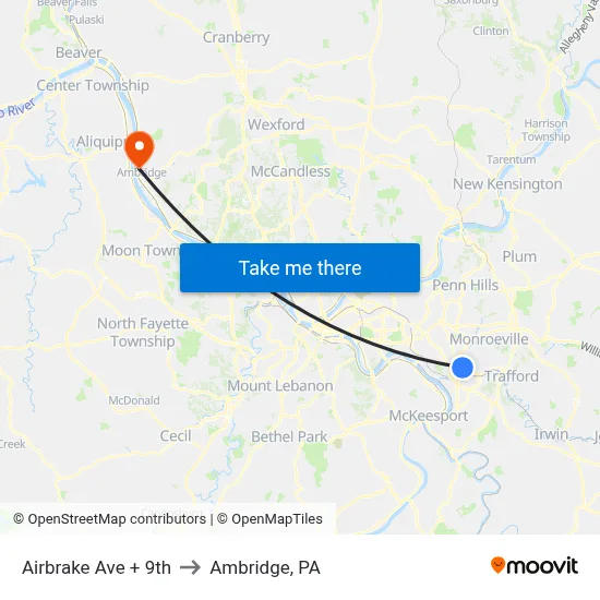 Airbrake Ave + 9th to Ambridge, PA map