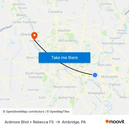 Ardmore Blvd + Rebecca FS to Ambridge, PA map
