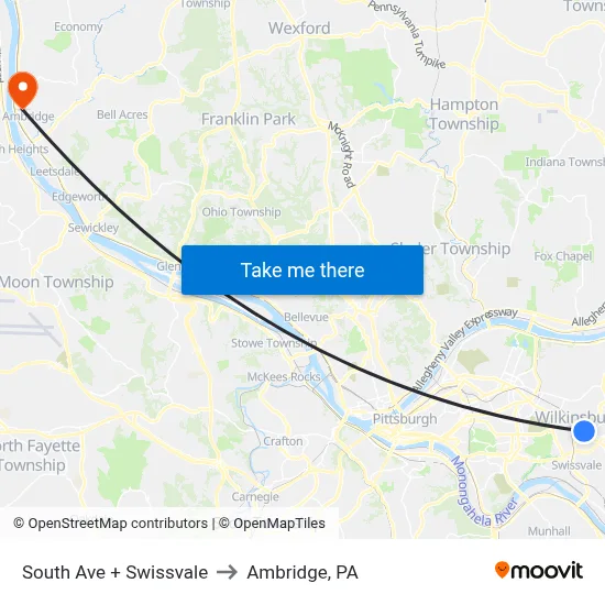 South Ave + Swissvale to Ambridge, PA map