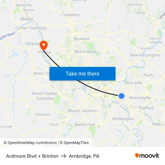 Ardmore Blvd + Brinton to Ambridge, PA map