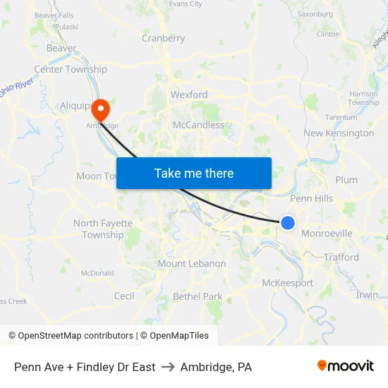 Penn Ave + Findley Dr East to Ambridge, PA map