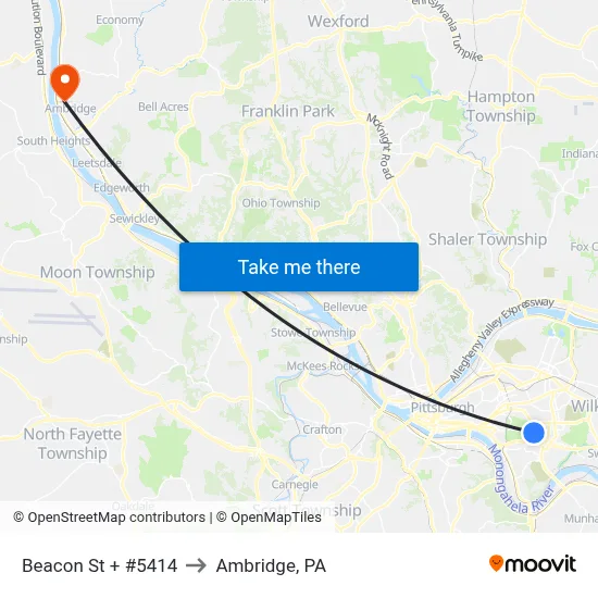 Beacon St + #5414 to Ambridge, PA map