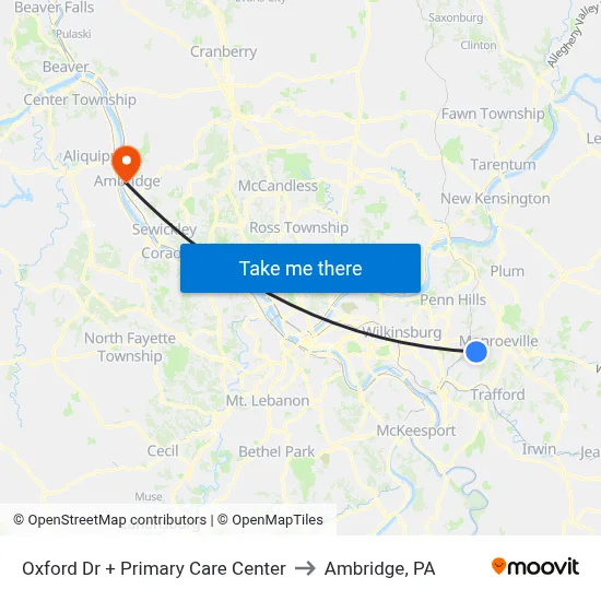 Oxford Dr + Primary Care Center to Ambridge, PA map