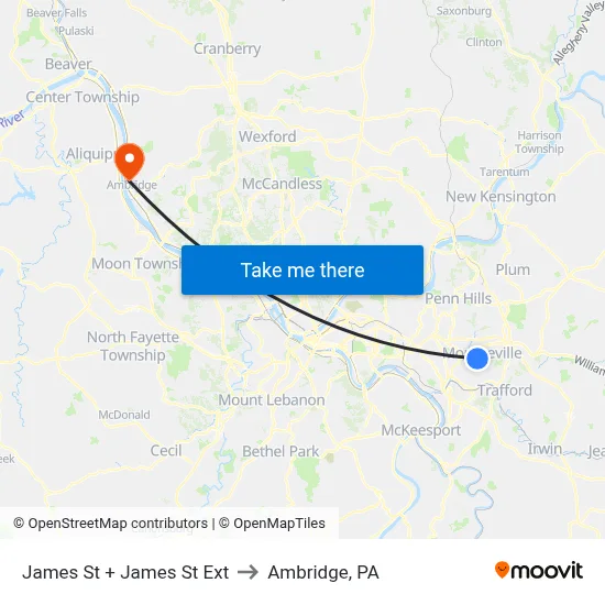 James St + James St Ext to Ambridge, PA map