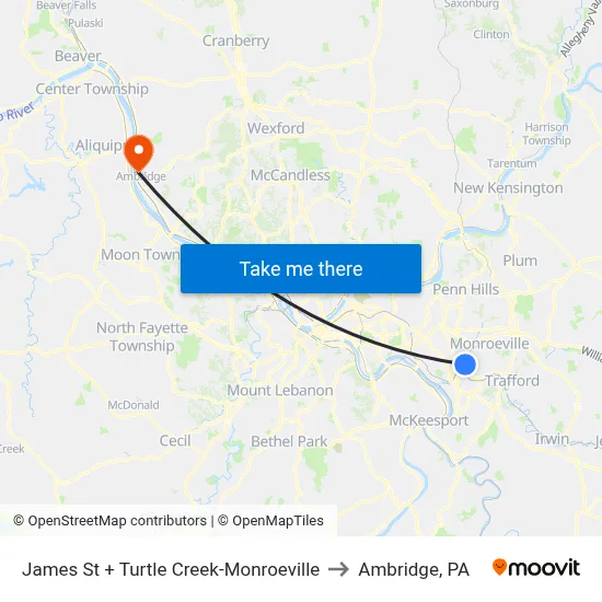 James St + Turtle Creek-Monroeville to Ambridge, PA map