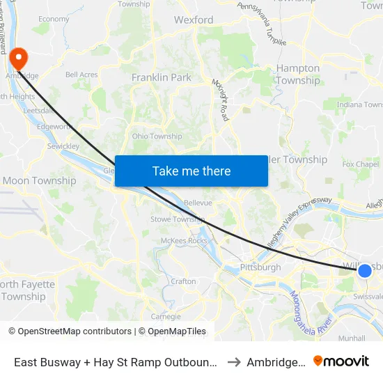 East Busway + Hay St Ramp Outbound Shelter to Ambridge, PA map
