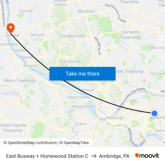 East Busway + Homewood Station C to Ambridge, PA map