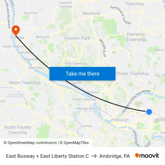 East Busway + East Liberty Station C to Ambridge, PA map