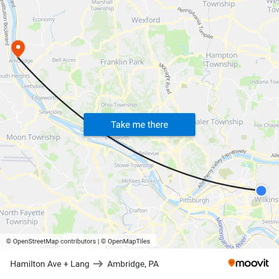 Hamilton Ave + Lang to Ambridge, PA map